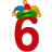 This animated gif is the number 6 with a jesters hat on, swaying from side to side