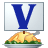 This animated GIF shows a thanksgiving turkey, with a blue spinning letter v on a card above it