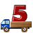 This animated GIF is a flatbed truck with the number 5 bouncing on top of it