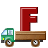 This animated GIF is a flatbed truck with the letter f bouncing on top of it