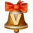 This gif animation shows a bell with a red bow on the top. It has the letter V inside