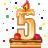 This gif animation shows a lit candel in the shape of a number 5 , with sparkles flickering in the background