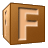 This animated GIF is a brown children's building block spinning, with the letter f on it