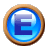 This animated GIF shows a gold spinning ring moving around a blue circle, which has the letter e inside it