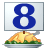 This animated GIF shows a thanksgiving turkey, with a blue spinning number 8 on a card above it