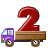 This animated GIF is a flatbed truck with the number 2 bouncing on top of it