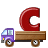 This animated GIF is a flatbed truck with the letter c bouncing on top of it