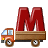 This animated GIF is a flatbed truck with the letter m bouncing on top of it