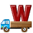 This animated GIF is a flatbed truck with the letter w bouncing on top of it