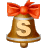 This gif animation shows a bell with a red bow on the top. It has the letter S inside
