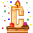 This gif animation shows a lit candel in the shape of a letter C , with sparkles flickering in the background