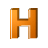 This gif image shows the letter H bouncing up and down. It is a gold color