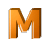 This gif image shows the letter M bouncing up and down. It is a gold color