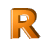 This gif image shows the letter R bouncing up and down. It is a gold color