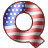 This animated gif is the letter q , with the USA's flag as its background. The flag is waving, but the number remains still