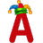 This animated gif is the letter a with a jesters hat on, swaying from side to side