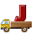 This animated GIF is a flatbed truck with the letter j bouncing on top of it