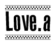The image contains the text Lovea in a bold, stylized font, with a checkered flag pattern bordering the top and bottom of the text.