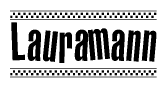 The clipart image displays the text Lauramann in a bold, stylized font. It is enclosed in a rectangular border with a checkerboard pattern running below and above the text, similar to a finish line in racing. 
