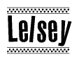 The image contains the text Lelsey in a bold, stylized font, with a checkered flag pattern bordering the top and bottom of the text.