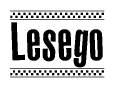   The clipart image displays the text Lesego in a bold, stylized font. It is enclosed in a rectangular border with a checkerboard pattern running below and above the text, similar to a finish line in racing.  