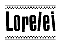 The image contains the text Lorelei in a bold, stylized font, with a checkered flag pattern bordering the top and bottom of the text.