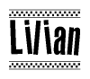 The image contains the text Lilian in a bold, stylized font, with a checkered flag pattern bordering the top and bottom of the text.