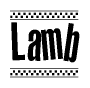 The clipart image displays the text Lamb in a bold, stylized font. It is enclosed in a rectangular border with a checkerboard pattern running below and above the text, similar to a finish line in racing. 