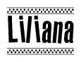 The image contains the text Liliana in a bold, stylized font, with a checkered flag pattern bordering the top and bottom of the text.