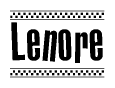The image contains the text Lenore in a bold, stylized font, with a checkered flag pattern bordering the top and bottom of the text.