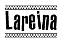 The image contains the text Lareina in a bold, stylized font, with a checkered flag pattern bordering the top and bottom of the text.