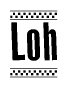 The image contains the text Loh in a bold, stylized font, with a checkered flag pattern bordering the top and bottom of the text.