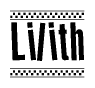 The image contains the text Lilith in a bold, stylized font, with a checkered flag pattern bordering the top and bottom of the text.