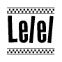 The image contains the text Lelel in a bold, stylized font, with a checkered flag pattern bordering the top and bottom of the text.