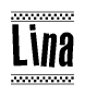 The image contains the text Lina in a bold, stylized font, with a checkered flag pattern bordering the top and bottom of the text.