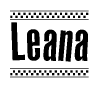 The image contains the text Leana in a bold, stylized font, with a checkered flag pattern bordering the top and bottom of the text.