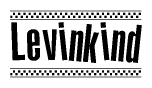 The image contains the text Levinkind in a bold, stylized font, with a checkered flag pattern bordering the top and bottom of the text.