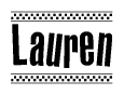 The image contains the text Lauren in a bold, stylized font, with a checkered flag pattern bordering the top and bottom of the text.