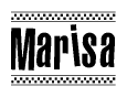 The clipart image displays the text Marisa in a bold, stylized font. It is enclosed in a rectangular border with a checkerboard pattern running below and above the text, similar to a finish line in racing. 