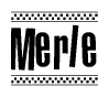 The image contains the text Merle in a bold, stylized font, with a checkered flag pattern bordering the top and bottom of the text.