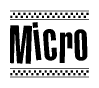 The clipart image displays the text Micro in a bold, stylized font. It is enclosed in a rectangular border with a checkerboard pattern running below and above the text, similar to a finish line in racing. 