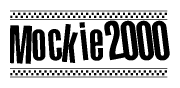 The image contains the text Mockie2000 in a bold, stylized font, with a checkered flag pattern bordering the top and bottom of the text.