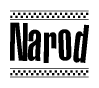 The clipart image displays the text Narod in a bold, stylized font. It is enclosed in a rectangular border with a checkerboard pattern running below and above the text, similar to a finish line in racing. 