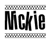 The image contains the text Nickie in a bold, stylized font, with a checkered flag pattern bordering the top and bottom of the text.