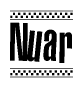 The image contains the text Nuar in a bold, stylized font, with a checkered flag pattern bordering the top and bottom of the text.