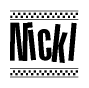 The image contains the text Nickl in a bold, stylized font, with a checkered flag pattern bordering the top and bottom of the text.