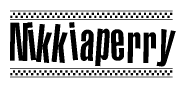 The clipart image displays the text Nikkiaperry in a bold, stylized font. It is enclosed in a rectangular border with a checkerboard pattern running below and above the text, similar to a finish line in racing. 