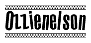 The clipart image displays the text Ozzienelson in a bold, stylized font. It is enclosed in a rectangular border with a checkerboard pattern running below and above the text, similar to a finish line in racing. 