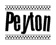 The clipart image displays the text Peyton in a bold, stylized font. It is enclosed in a rectangular border with a checkerboard pattern running below and above the text, similar to a finish line in racing. 