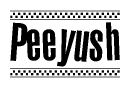 The image contains the text Peeyush in a bold, stylized font, with a checkered flag pattern bordering the top and bottom of the text.